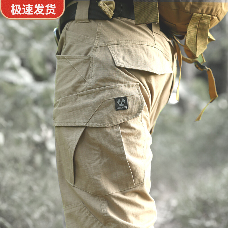 Archon Spring Summer Tactical Pants Straight-Leg Wear-Resistant Multi-Pocket Cargo Pants Men's Outdoor Casual Pants as Training Hiking Pants