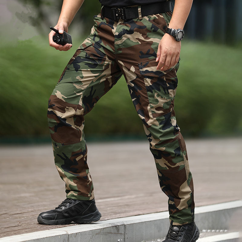 Ruling Officer Tactical Ruins Camouflak Pants Men's Spring Autumn Outdoor Multi-Pocket Work Pants Loose Waterproof Wear and straight drum pants