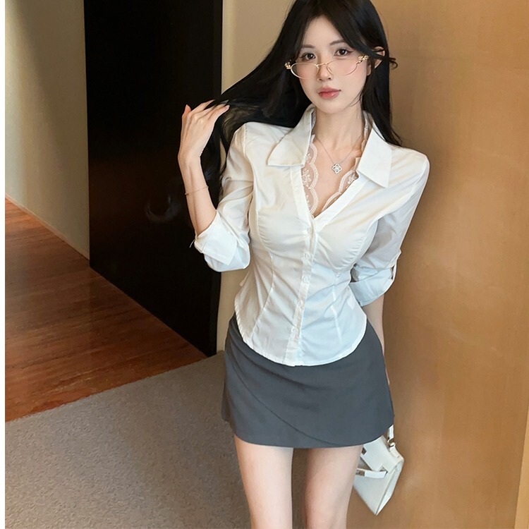 White Shirt Ol Professional Attire Women's Suit, Waist-Cinching, Slimming, Elegant, Body-Hugging, Sexy Secretary, Hotel Front Desk, Pure Desire Uniform