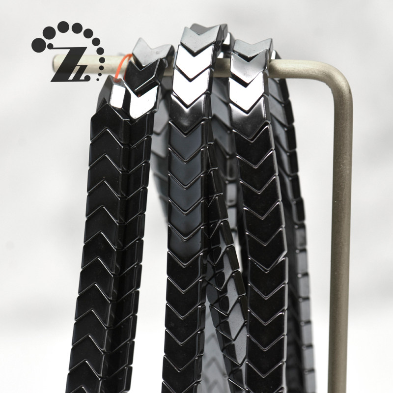 天然黒色ヘマタイト製、滑らかで平らな矢じり型ビーズ、DIY素材、手作りアクセサリー、半完成品、非磁性