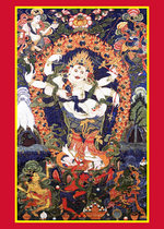 Decorative high-definition six-armed white Mahakala. White six-armed Mahakala Buddha portrait. Photo paper double-sided plastic seal.