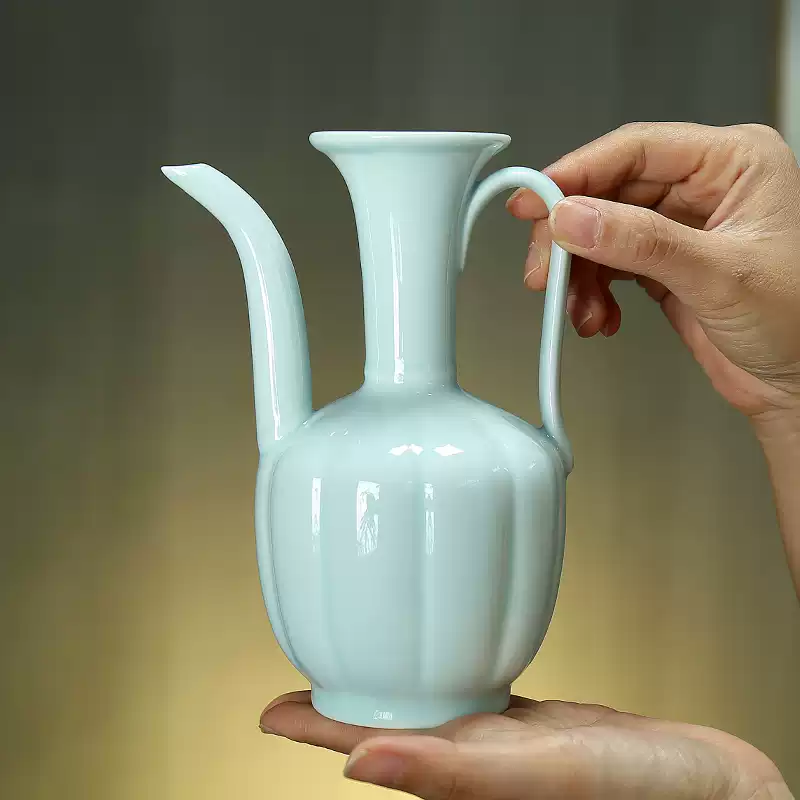 宋代点茶执壶茶艺汤瓶青瓷温酒壶复古中式宋代陶瓷手执壶茶壶茶具-淘宝