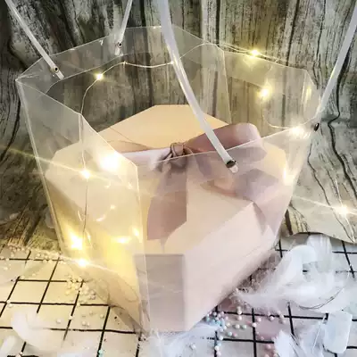 Jiaze gift square tote bag Flower shop bouquet flower box packaging transparent bag Wedding gift bag Large gift bag