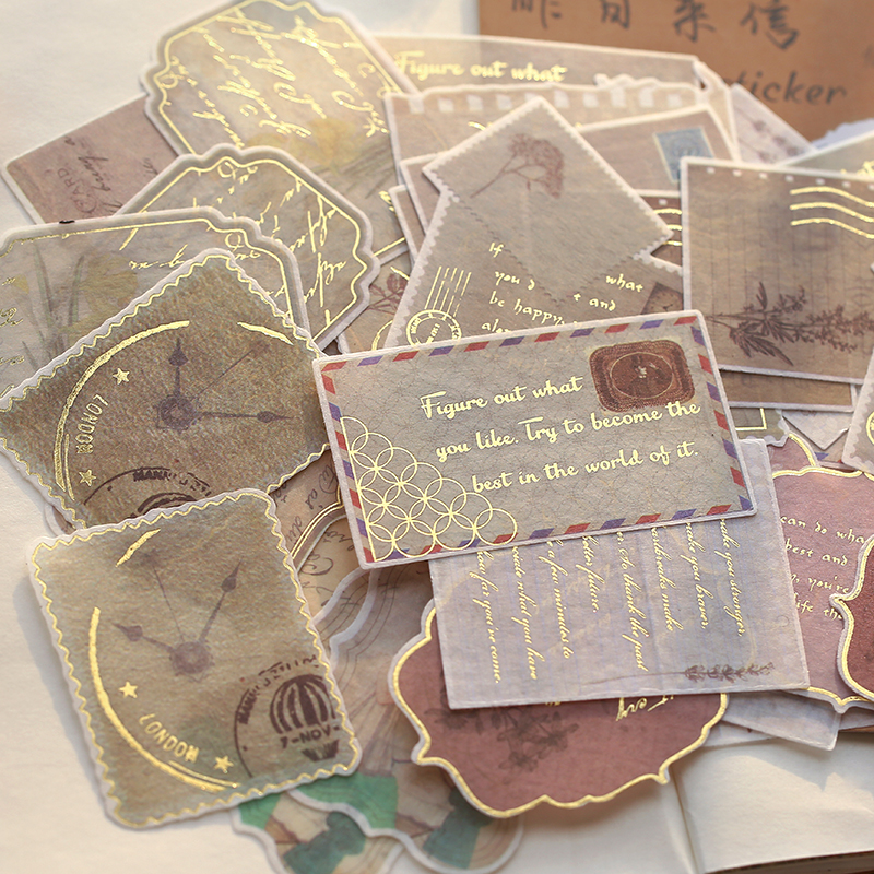 Mr Paper bronzing stamp sticker Retro distant ticket hand account diary decoration collage material and paper sticker art