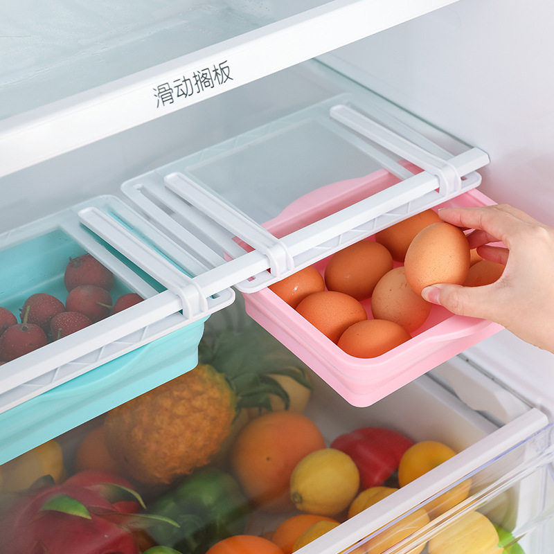 Foldable drawer refrigerator storage box pull bracket sorting food transparent kitchen fresh storage box