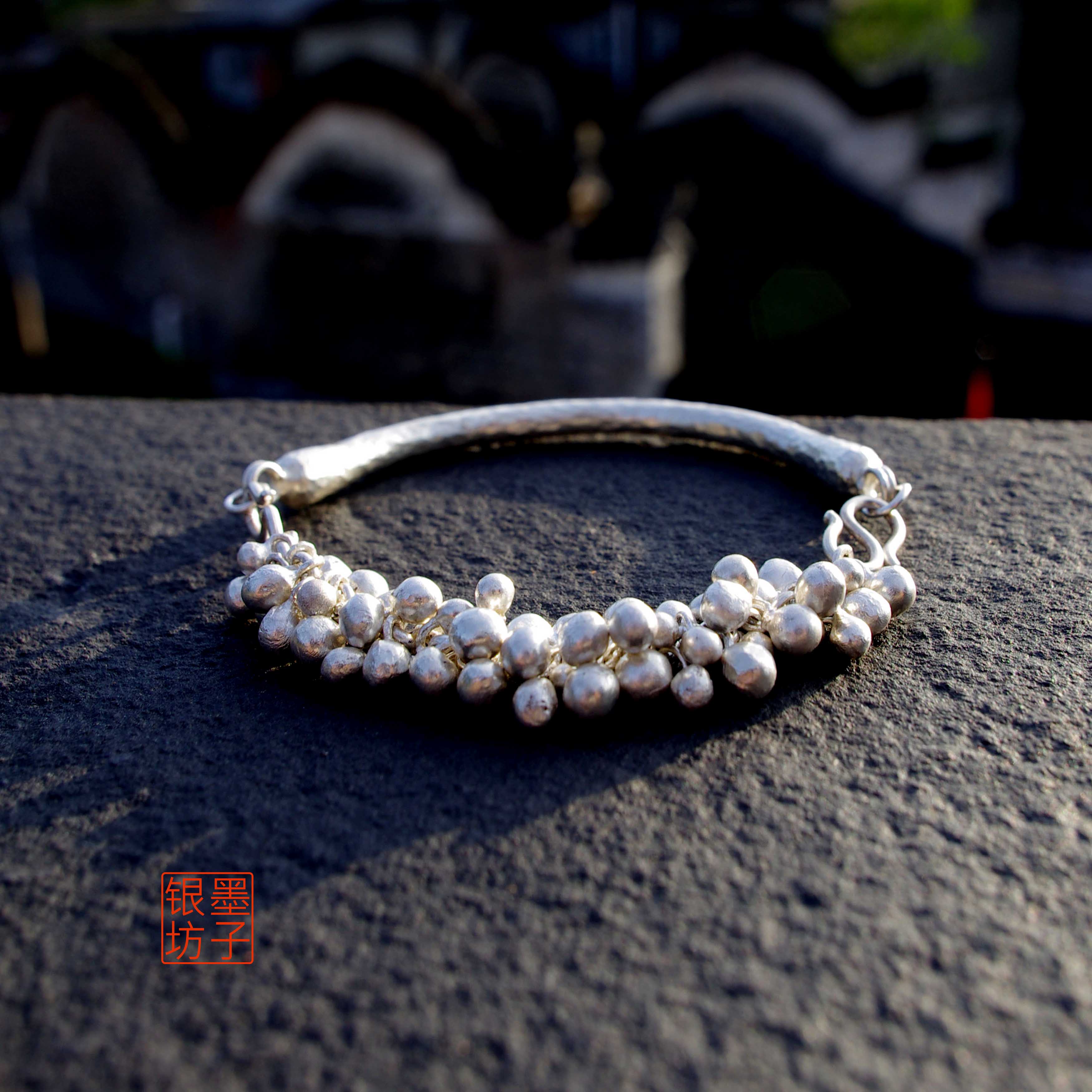 Original 999 sterling silver handmade small silver ball silver bead silver bean bead frosted bracelet bracelet Chunhua Qiushi