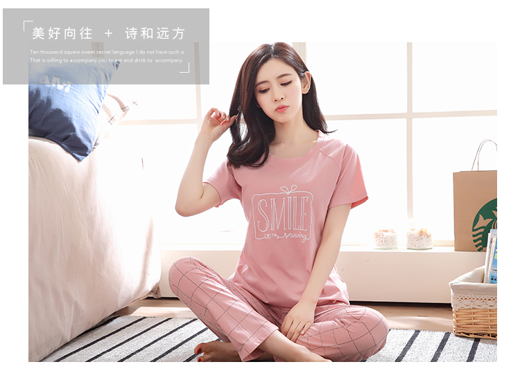 Mùa hè quần ngắn tay đồ ngủ nữ mặc giản dị bông dịch vụ nhà phù hợp với XL cotton nửa tay phụ nữ