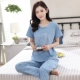 Bộ đồ ngủ nữ mùa thu Cotton mặc nhà Phụ nữ ngắn tay Quần cotton Bộ đồ ngủ mùa hè Hàn Quốc Kích thước lớn cắt quần Set pijama đôi