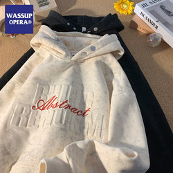Wassup Opera Hooded Sweatshirt Jacket for Men 2025 Spring and Autumn Loose American Style Thickened Embossed Print Top