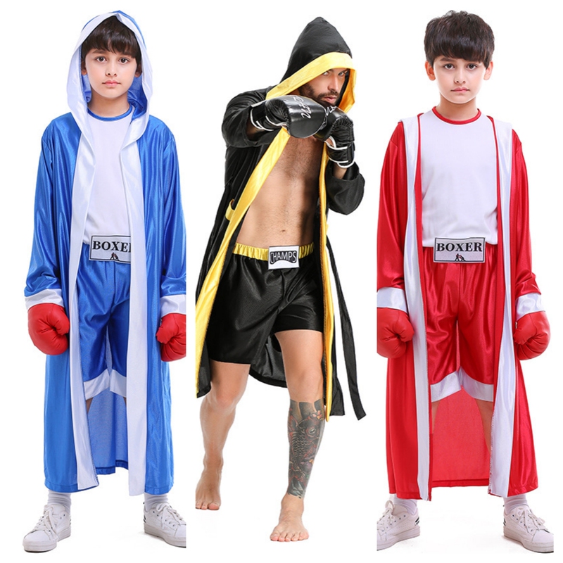 Halloween Adult and Children's Male Cosplay Boxer Costume Cape Hooded Cloak Boxer Martial Arts Clothing