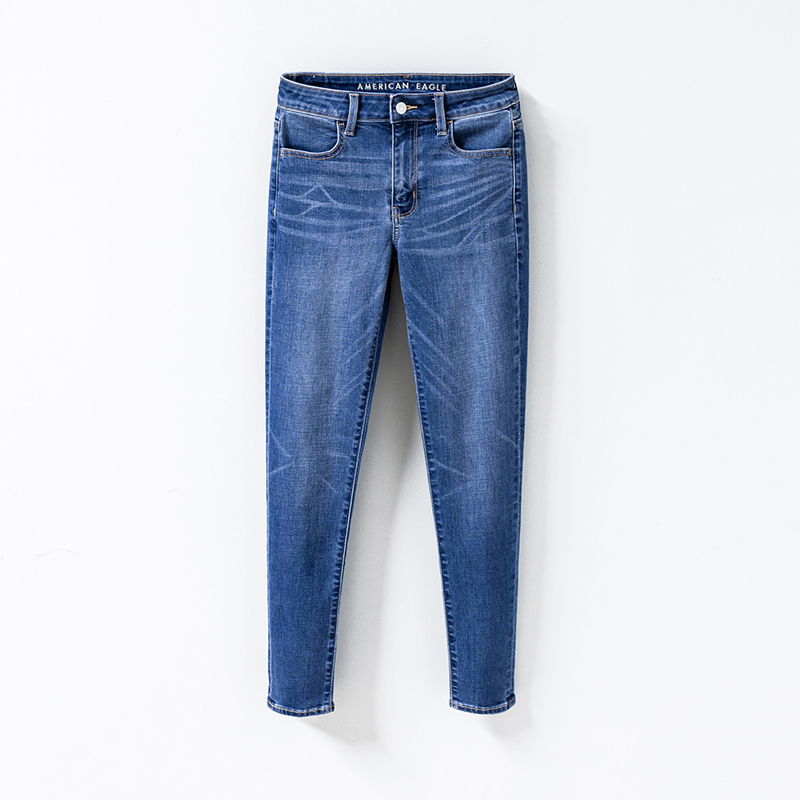 Aeo American Eagle 2026 Summer New Blue High-Waisted Stretch Jeans for Women, Slim Fit Pencil Pants Trendy