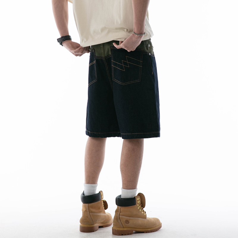 Notbrand American Retro Color-Blocked Men's Straight-Leg Five-Point Denim Shorts, Loose and Versatile for Summer