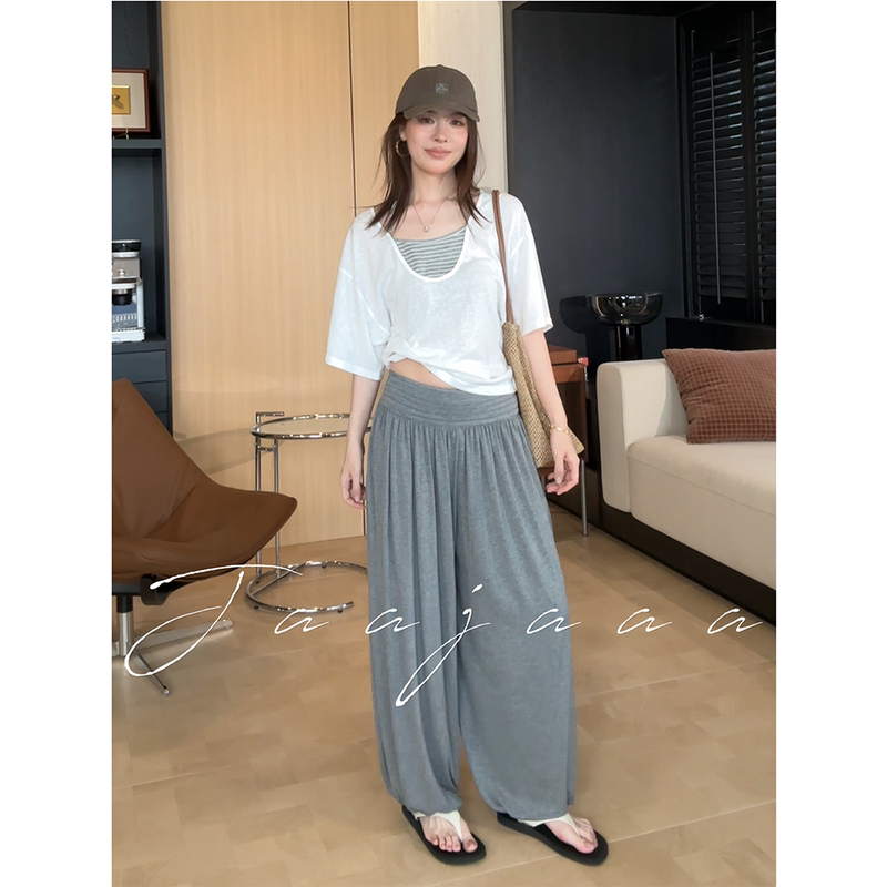 Jaajaaa Casual Art Lazy and Relaxed Comfortable Two-Piece T-Shirt + Tencel Drape Casual Pants Set Jaajaaa Casual Art Lazy and Relaxed Comfortable Two-Piece T-Shirt + Tencel Drape Casual Pants Set