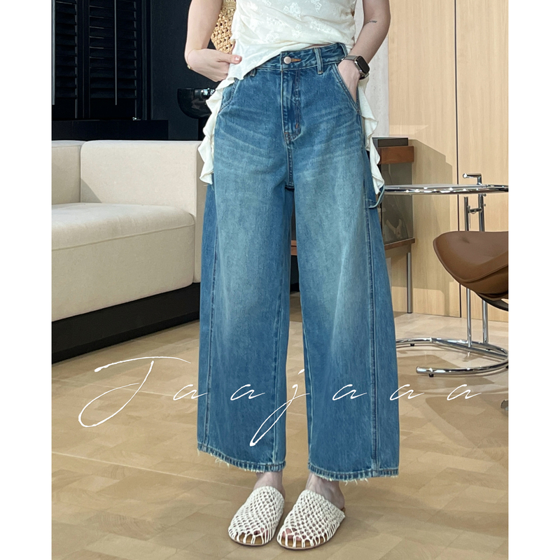 Jaajaaa Light Oxygen Moment Vintage Washed Straight-Leg Slimming Soft Skin-Friendly Versatile Pure Cotton Jeans/Ixxh