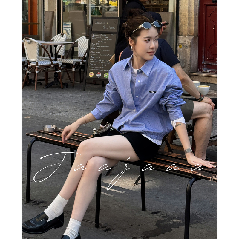 Jaajaaa Lime Time Early Autumn Miu Style High-Smart New Noble Style Embroidered Plaid Casual Shirt Jacket for Women