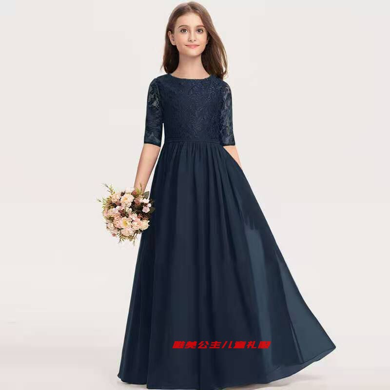Long Mid-Sleeve Girls' Performance Dress, Piano and Cello Performance Dress, Choir Dress, High-End Princess Dress, Spring and Summer