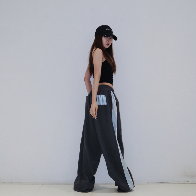 Kimming Jin Daming's Same Style Color-Blocked Printed Sweatpants, Loose and Casual, Street Dance Jazz, Unisex