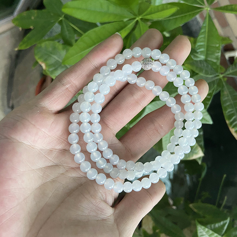 Shan Cheng jade Natural jade A goods ice waxy seed round beads Jade beads Jade beads string hand chain hand string necklace