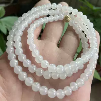 Sheng Jade natural Jade A cargo waxy ice round beads Jade hand string necklace 108 pieces about card 6 7