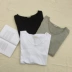 2018 phiên bản Hàn Quốc của áo thun cotton cotton mới mùa thu nữ uốn xoăn cổ chữ V rộng tay áo dài sinh viên hoang dã áo phông trơn Áo phông