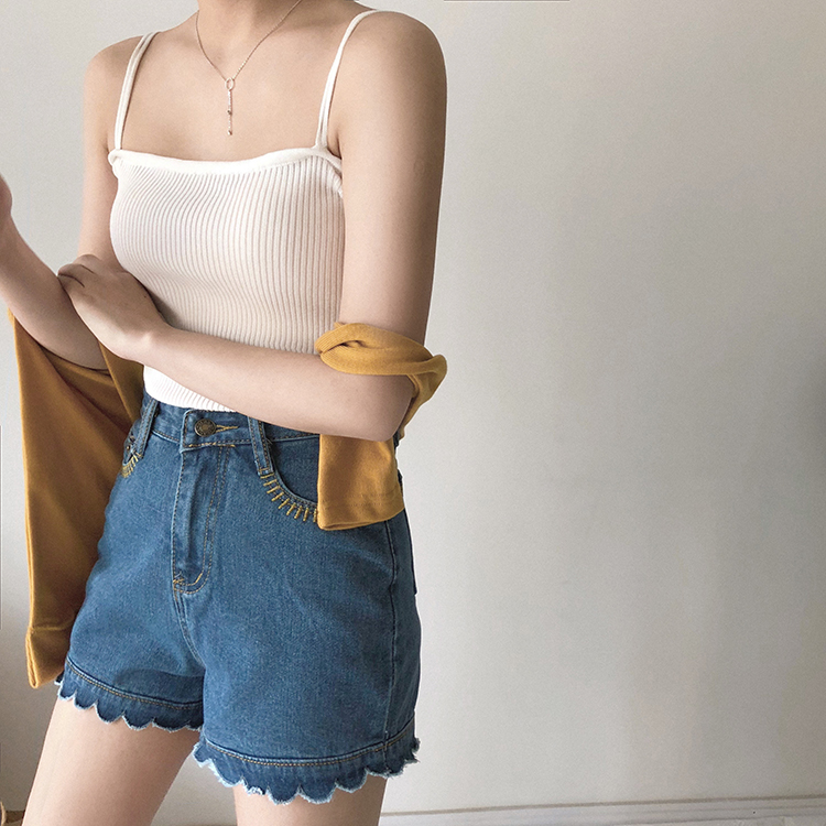 Hồng Kông hương vị retro chic yếm nữ sinh viên mùa hè ulzzang không tay áo len co giãn màu áo áo kiểu công sở
