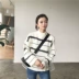 Áo len nửa cổ nữ 2018 mới thu đông phiên bản Hàn Quốc của học sinh buông lơi hoang dã set áo len đan tay dài sọc