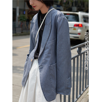  RandomPiece washed gray blue loose casual denim design short blazer