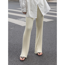  RandomPiece High waist hanging rubber rib waist wide thread knitted wide leg trousers