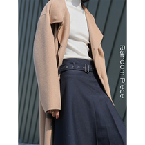  RandomPiece Asymmetrical pleated Metallic belt Design Worsted Wool skirt