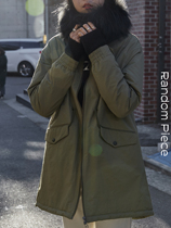  RandomPiece detachable raccoon wool collar waist drawstring casual Parker down jacket