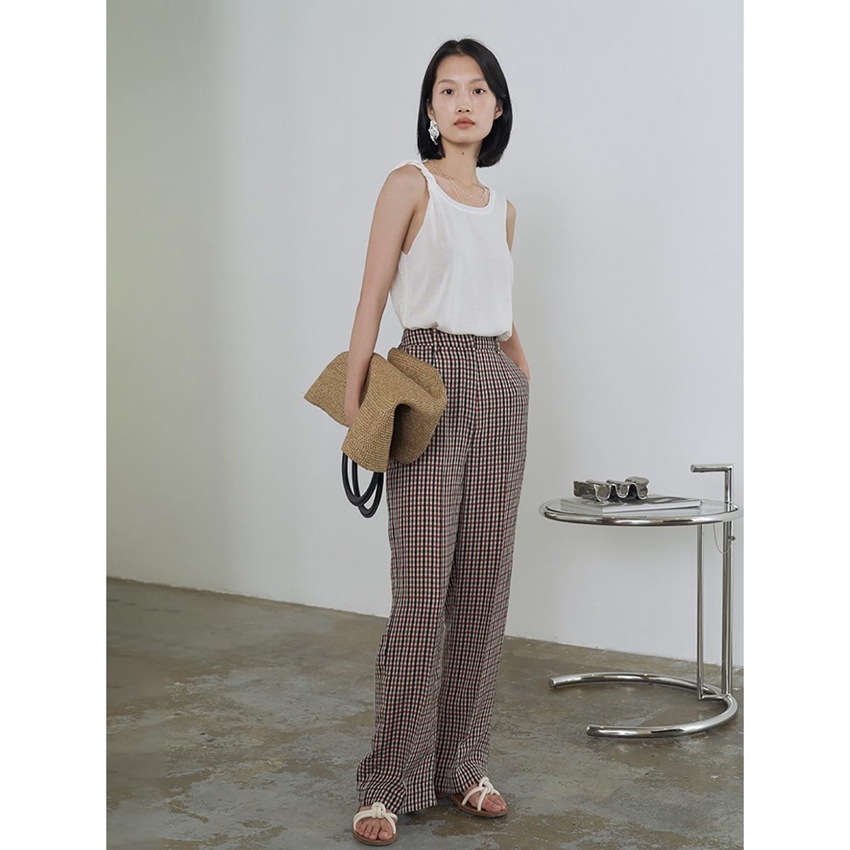 RandomPiece Customised color textured texture Texture Sense Loose rear open underpants casual long pants