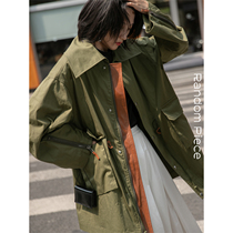  RandomPiece Classic contrast stitching leather design wide collar windbreaker limited edition