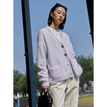  RandomPiece winter bright color classic rabbit hair short long-sleeved V-neck knitted cardigan limited edition