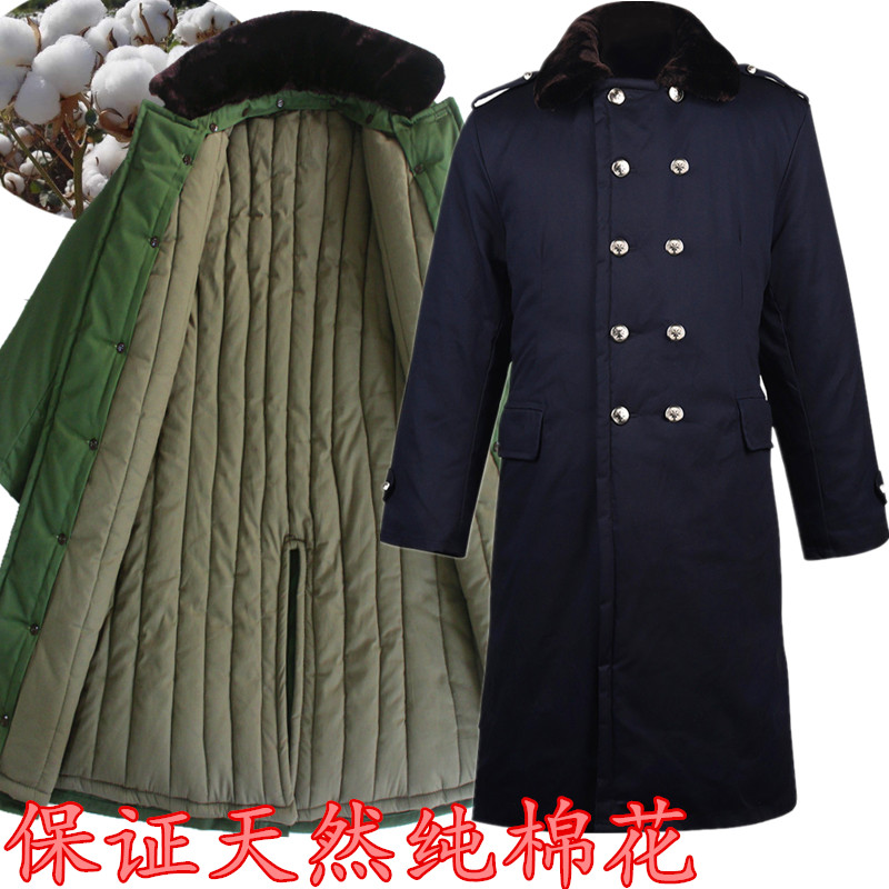 Cold Storage Cotton Big Coat Army Meme Green Coat Thickened Pure Cotton Flowers Yellow Coat Long Version Security Clothing Labour-free alive noodles can be removed