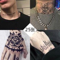 ins wind dark black tattoo stickers set Waterproof mens and womens long-lasting simulation arm Black line Neck English fingers