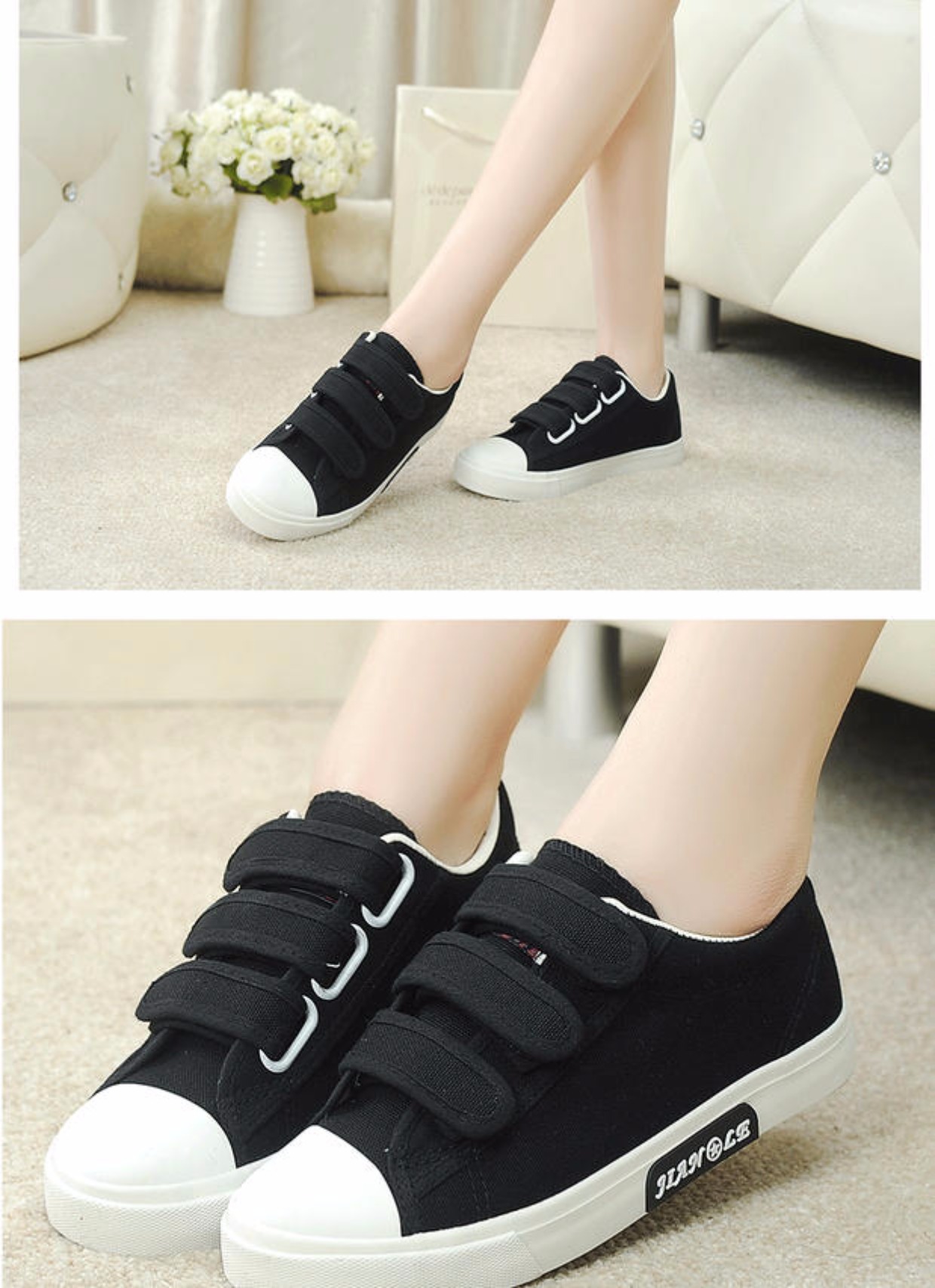 Mùa hè 2018 thấp giúp giày vải nữ phiên bản Hàn Quốc của khóa Velcro giày thông thường thủy triều dính khóa phẳng màu phù hợp với giày sinh viên giầy thể thao