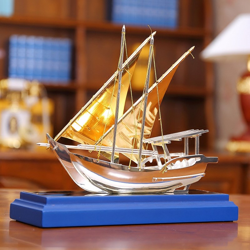 Lizhiyuan metal crafts sailing model ornament home office decoration large smooth business gifts
