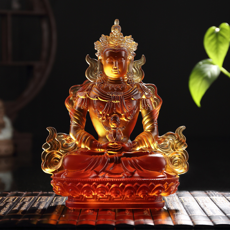 The source of the ceremony, the glazed Buddha statue, Amitabha Buddha, Longevity Buddha, Guanyin Bodhisattva, living room, home, home, worship Buddha ornaments