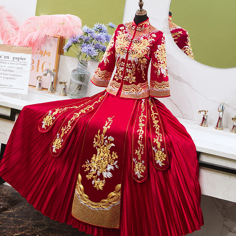 Show Wo Costume Bride 2022 New Season and Wedding Chinese Show and Female Toast Show Kimono and Pan Brocade Embroidered