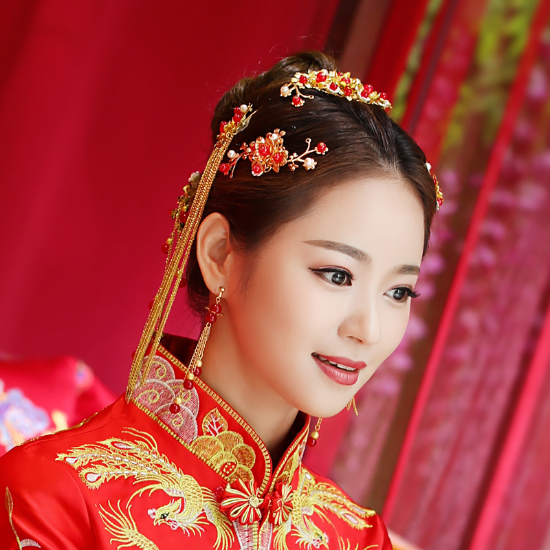 Bride costume headdress set Chinese wedding phoenix crown hair accessories