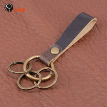 Small round elephant head layer cow leather key buckle wrist hand hooked button for car key buckle home key buckle
