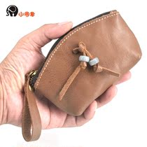 Small Round Elephant Head Layer Cow Leather Girl Zero Wallet Key Bag Ornament Bag Natural Emerald Jade Pearl Small Bag Electric Car Key
