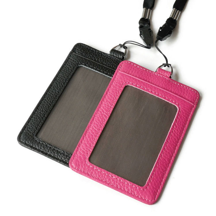 The first layer of cowhide badge card set lanyard badge fashion certificate card set chest hanging entrance guard card set venue access card holder