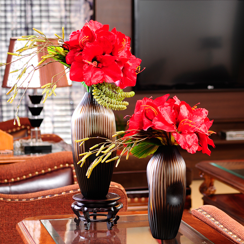 Simulation silk flower zhu red glass vase plug flower art piece Living room dining room with flower TV cabinet set