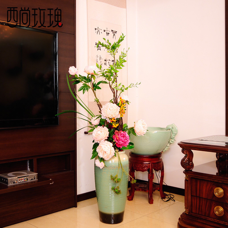 Simulation peony flower Chinese large-scale floor flower art living room TV cabinet decoration decoration fake flower hotel lobby