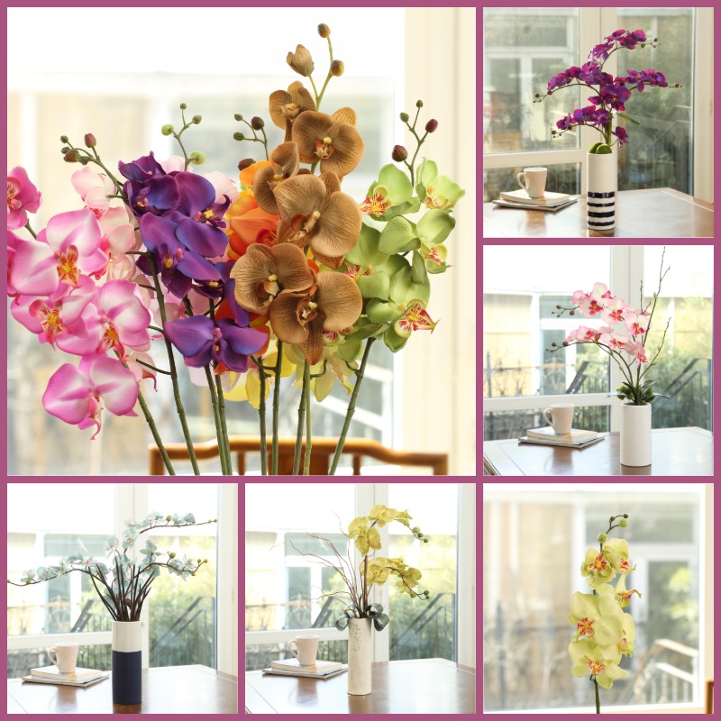 European-style silk cloth Phalaenopsis simulation fake flower single decorative silk flower art living room display flower vase flower arrangement bouquet