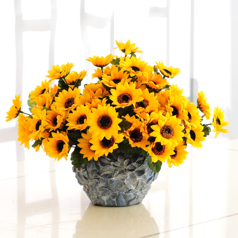 Sunflower Emulation False Flowers Swing Piece Resin Vase Flower Arrangement Potted Room Dining Room Table Face Fridge Decorated Floral Furnishing