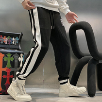 European station 2021 autumn and winter new trendy brand casual mens striped sports pants slim foot toe closure pants tide