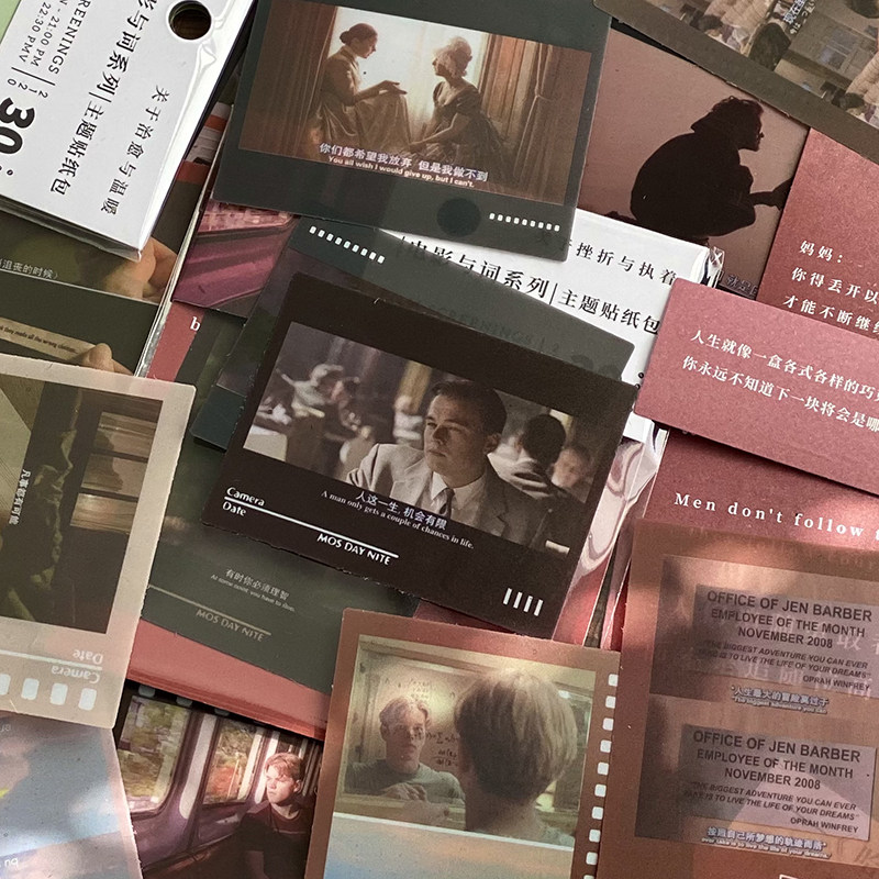 Movie and word hand account stickers ins wind literary lines characters small stickers diy retro hand account decorative material paper