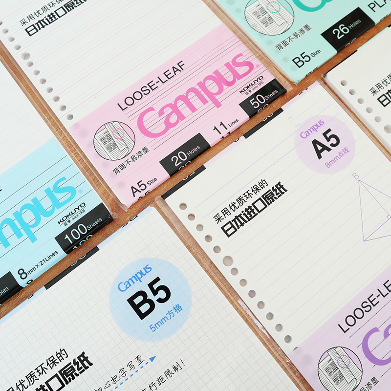 National renowned loose leaf Beninner core b5 a5 horizontal wire grid blank English notebook stand-in core 26 holes 20 holes loose-leaf paper